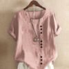 Plus Size Solid Button Decor Short Sleeve T-shirt, Women's Plus Casual Round Neck Tee