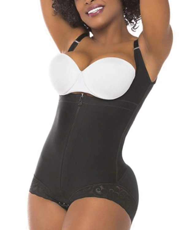 Women's Tummy Control Triangle Butt Lifter Zipper Lace Adjustable Crotch  Open Bust Bodysuit