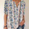 Women's Half Sleeve V-neck Floral Printed Tops