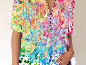 Women Half Sleeve V-neck Printed Tops