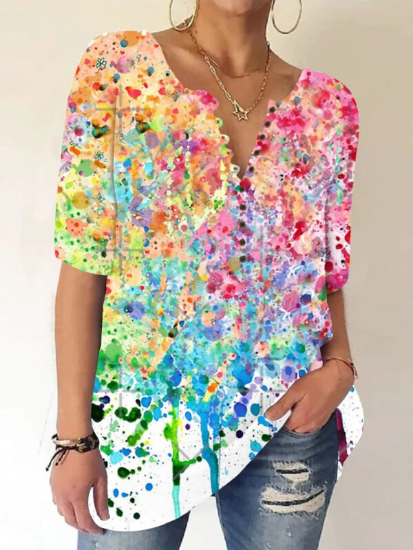 Women Half Sleeve V-neck Printed Tops