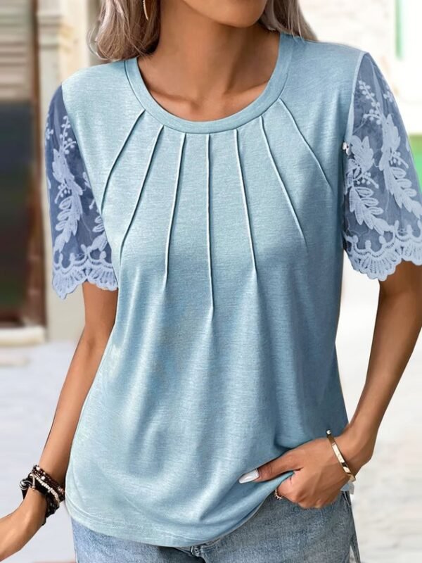 Plain Casual Patchwork lace Shirt