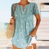 Green Short Sleeve Print Top