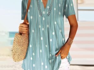 Green Short Sleeve Print Top