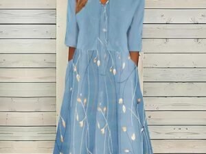 Blue Print Half Sleeve Midi Dress