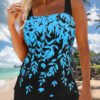 Blue Leaf Broad Shoulder Print TANKINI SET