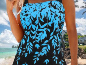 Blue Leaf Broad Shoulder Print TANKINI SET