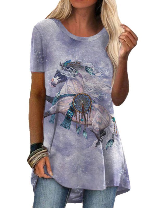 11718cee8df915cdd995d4dab4611f97.jpg Women's Floral Printed Short Sleeve Scoop Neck Tops