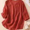Casual Vintage Embroidered V-Neck Half Sleeve Blouse