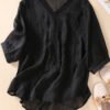 Casual Vintage Embroidered V-Neck Half Sleeve Blouse
