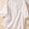 Casual Vintage Embroidered V-Neck Half Sleeve Blouse