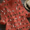 Cartoon Cat Print Casual Cotton And Linen Long Blouse