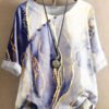 Round Neck Casual Loose Marble Print Short Sleeve Blouse