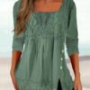Round Neck Casual Loose Lace Stitching Long-sleeved Blouse