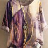 Round Neck Casual Loose Marble Print Short Sleeve Blouse