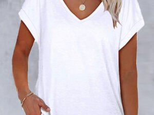 V-neck Casual Loose Solid Color Short-sleeved T-shirt