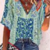 V-neck Casual Loose Floral Print Short Sleeve Blouse