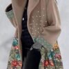 Round neck loose print hooded wool coat