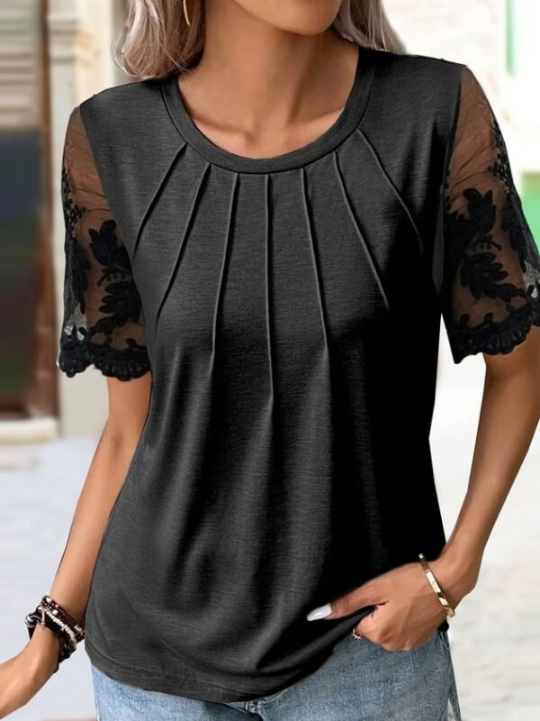 Plain Casual Patchwork lace Shirt