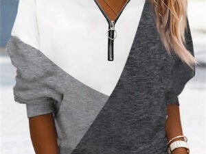 Women Long Sleeve V-neck Stitching Women Tops