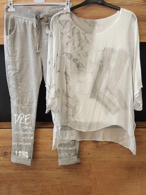 Printed Chiffon Top And Printed Pants Set