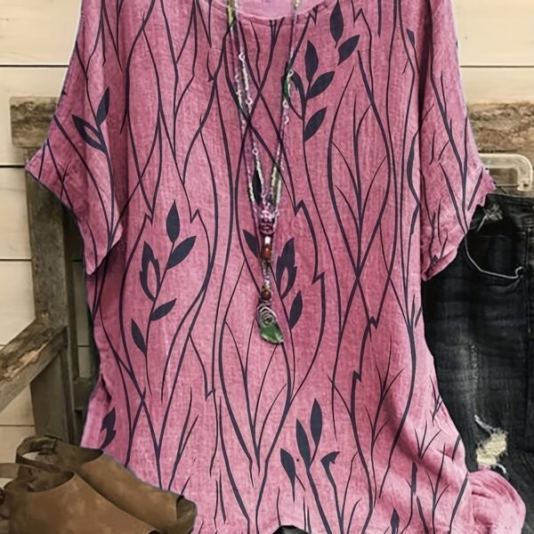 Plus Size Elegant  T-shirt, Women's Plus Casual Floral Print Round Neck Half Sleeve Tee