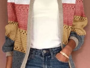 Retro Color Block Cardigan Sweater