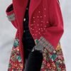 Round neck loose print hooded wool coat