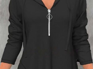 Women's Long Sleeve V-neck Hooded Zipper Tops