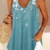 Women's Sleeveless V Neck Floral Printed Top