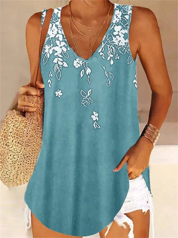 Women's Sleeveless V Neck Floral Printed Top