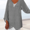 V Neck Asymmetric Solid Causal Tunic Tops