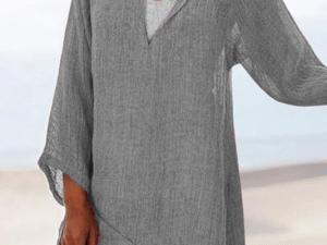 V Neck Asymmetric Solid Causal Tunic Tops