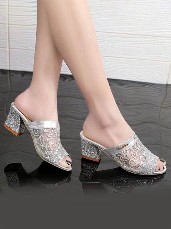 Sexy Glitter Chunky Heel Sandals
