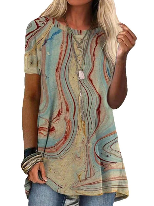 27c082ef50f77dda6ebdafb67c5bf774.jpg Women's Floral Printed Short Sleeve Scoop Neck Tops