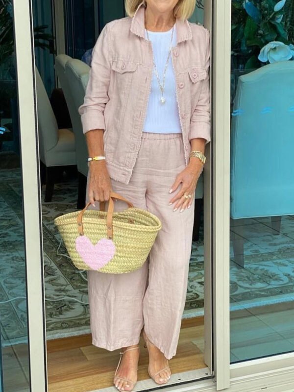 Casual Button Down Lapel Jacket And Pants Set