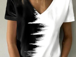 Printed V-Neck Short Sleeve T-Shirt