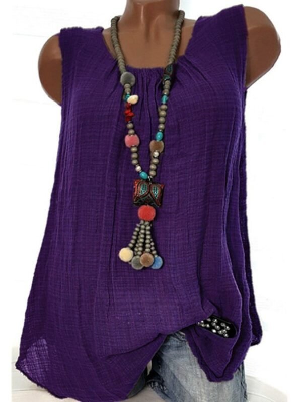 Casual Crew Neck Solid Color Sleeveless Tank Top