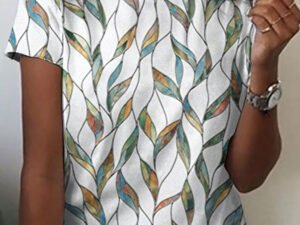 Color Leaf Print Round Neck Short Sleeve T-Shirt