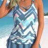 Gray-blue geometric square print Tankini Top