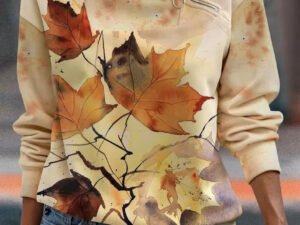 Long Sleeve Casual Floral Printed Zipper Turtleneck Sweatshirts