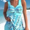 Criss Cross Mid Waisted Paisley Print Cyan Swimdress