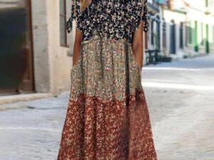 Attractive Short Sleeve Print Midi Dress