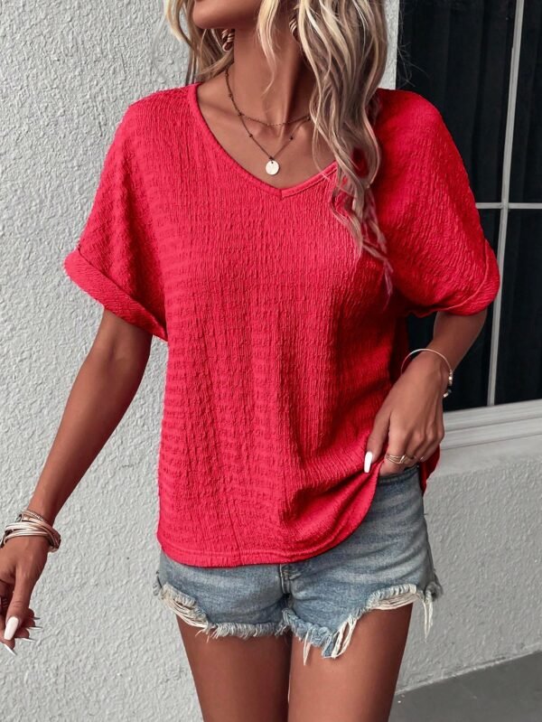 3c533833f90fc2862d1b1f18a7fa7dc8-b679ae69-f347-4fc5-8f3e-cf6e61a1763d.jpg Solid Batwing Sleeve V Neck Blouse