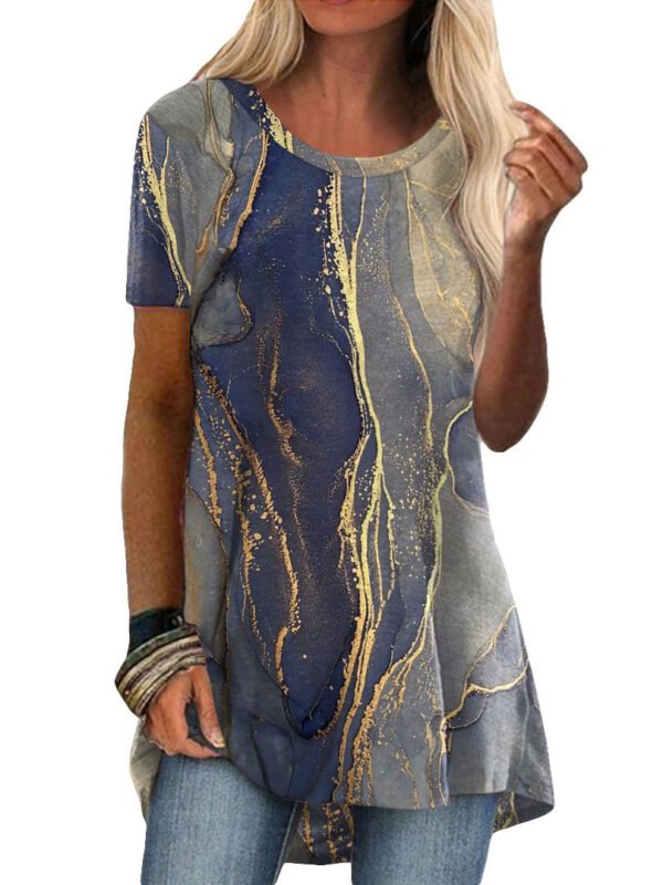 3ccb20e2306025316a4ea381bcc811f0.jpg Women's Floral Printed Short Sleeve Scoop Neck Tops