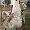 Bohemian V Neck Fringed Short Sleeve Floral Long Dress