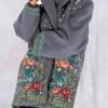 Round neck loose print hooded wool coat