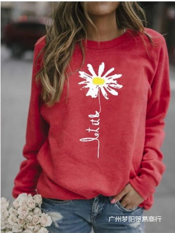 Women Long Sleeve Scoop Neck Floral Printed GraphicTop