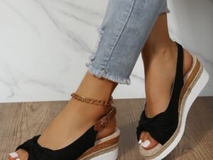 Bow Weave Fish Mouth Wedge Sandals