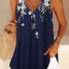Women's Sleeveless V Neck Floral Printed Top
